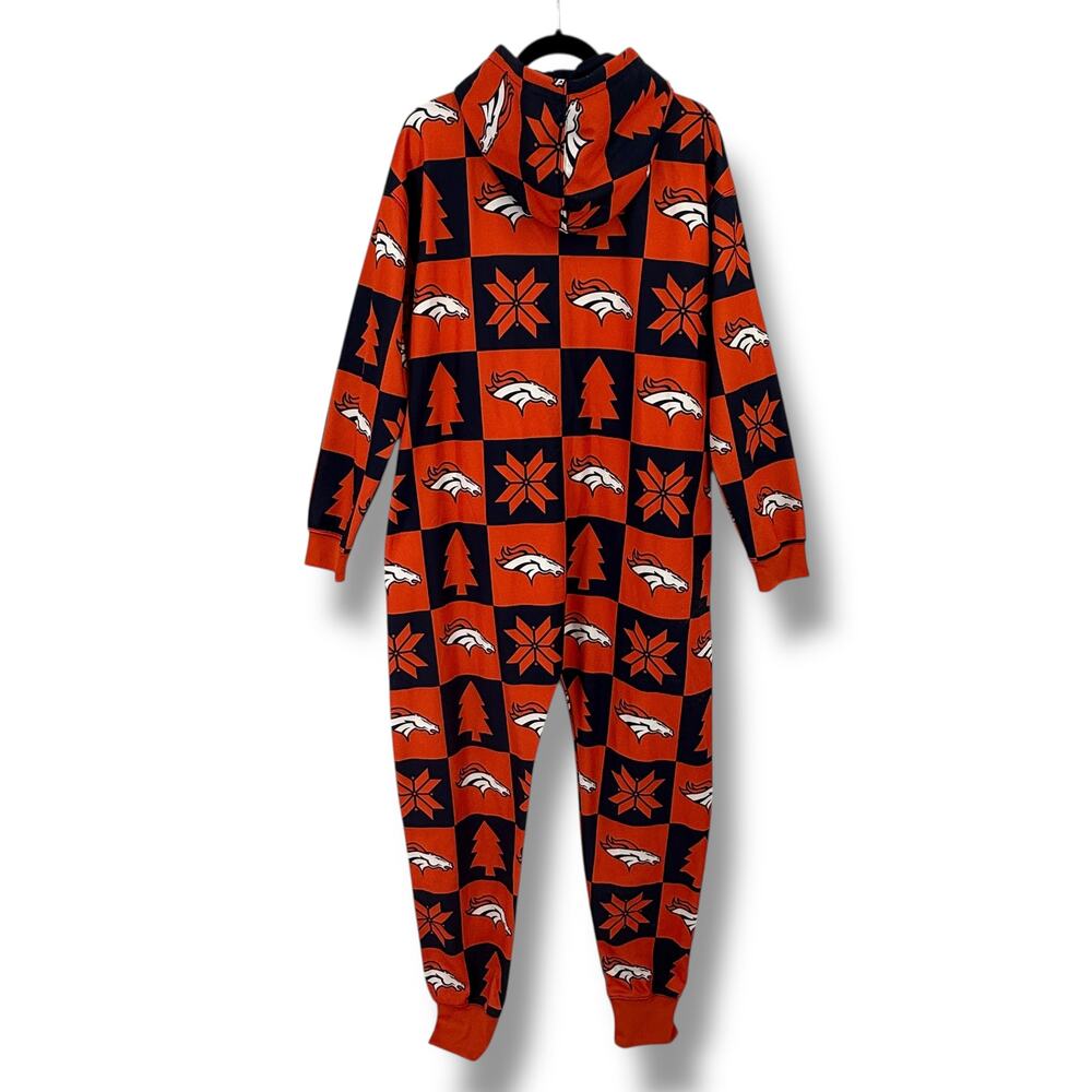Denver Broncos NFL Football Hooded  Pajamas Suit Mens Sz  Small Orange Blue